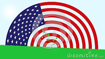 American flag on green gras Vector Illustration