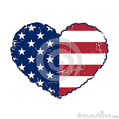 American flag heart grunge Vector Illustration