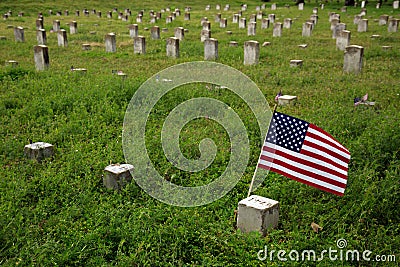 American Flag Marking Civil War Gravestone Editorial Stock Photo