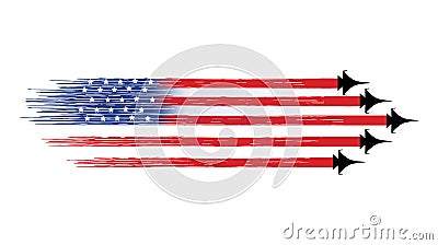 American flag with military fighter jets isolated on white background ,Symbols of USA , template for banner,card,advertising , Vector Illustration