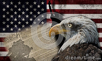 American flag and monuments Stock Photo