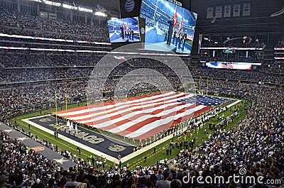 American Flag over Dallas Cowboy Football Field Editorial Stock Photo