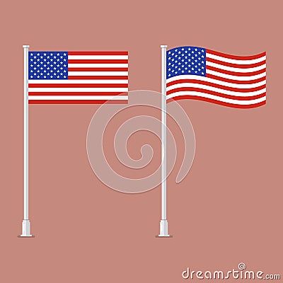 American flag on pole Vector Illustration