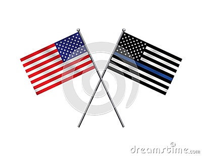 American Flag and Police Support Flag Illustration Vector Illustration