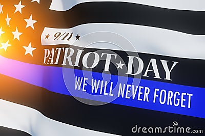 American flag with police support symbol Thin blue line. Patriot day. Stock Photo