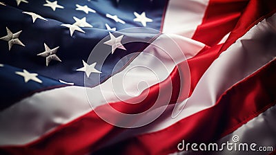 The American flag proudly waving in the wind. This represents an American national holiday and showcases the US flag with its Stock Photo