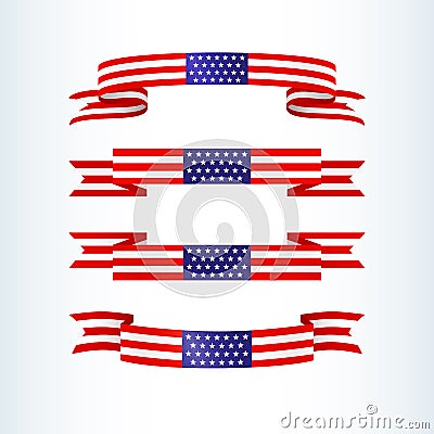 American flag ribbon stars stripes Patriotic American theme USA flag of a wavy ribbon shape icon Design element for Independence Vector Illustration