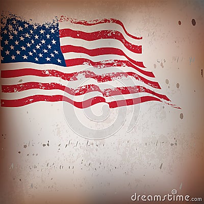 American flag vintage textured background. Vector Illustration