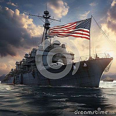 American flag with an war settings, patriotic remembrance day Cartoon Illustration