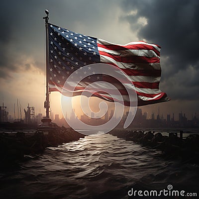 American flag with an war settings, patriotic remembrance day Cartoon Illustration