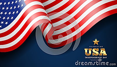 American flag waving, independence day banner design, on dark blue background Vector Illustration