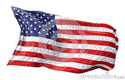 American flag waving in the wind isolated on white background. 3D Stock Photo