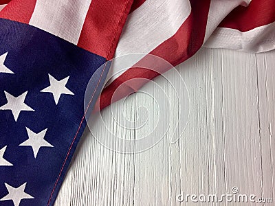 American flag on a white wood surface Stock Photo