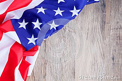 American flag on wood background for add text Memorial Day or 4th of July. Stock Photo