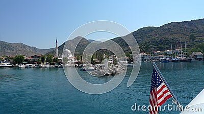 American flagged yacht from our Greek island scenery Stock Photo