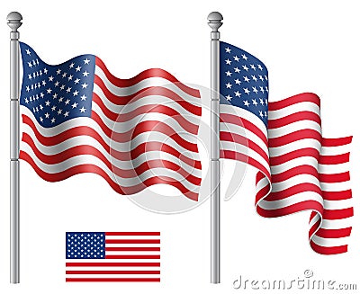 American Flags Waving Vector Illustration