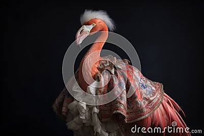 American flamingo in baroque dress, concept of Avian anthropology, created with Generative AI technology Stock Photo