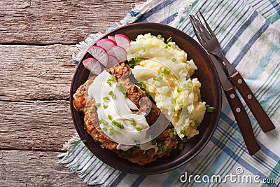 American food: Country Fried Steak and White Gravy horizontal to Stock Photo