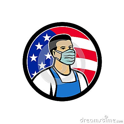 American Food Worker as Hero USA Flag Circle Icon Vector Illustration