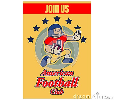 American Football Cartoon Vintage Recruitment Poster Vector Illustration