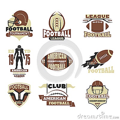 American football championship badge template for sport team with ball logo competition vector. Vector Illustration