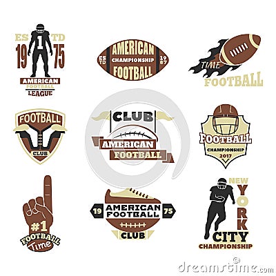 American football championship badge template for sport team with ball logo competition vector. Vector Illustration