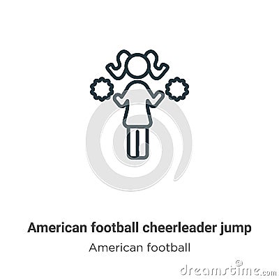 American football cheerleader jump outline vector icon. Thin line black american football cheerleader jump icon, flat vector Vector Illustration