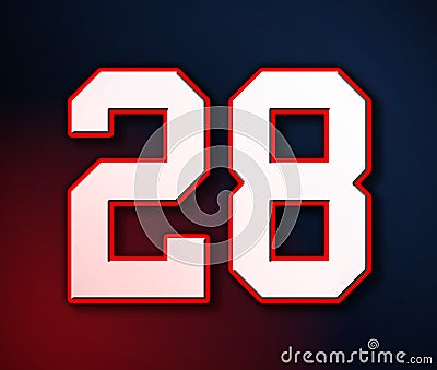 28 American Football Classic Sport Jersey Number in the colors of the American flag design Patriot, Patriots 3D illustration Cartoon Illustration