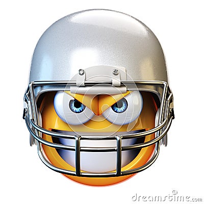 American football emoji isolated on white background, emoticon with football helmet 3d rendering Cartoon Illustration