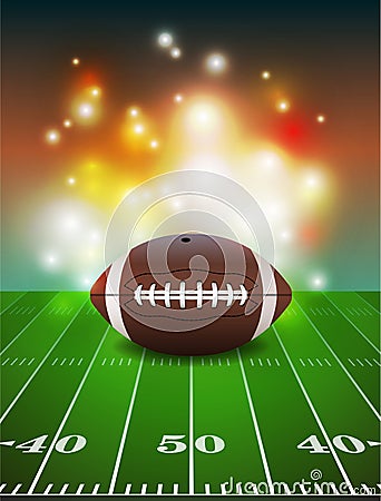 American Football on Field Background Vector Illustration