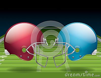 American Football Field and Helmets Vector Illustration