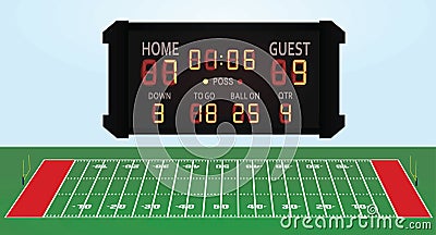 American football field with score board Vector Illustration
