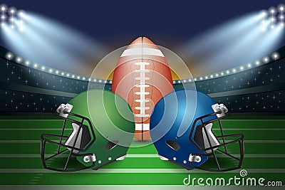 American football final match concept. Silver and green Helmets Vector Illustration