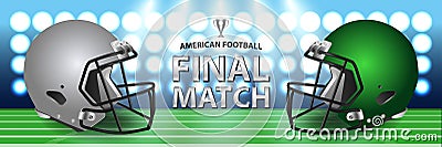 American football final match concept. Silver, green Helmets and Vector Illustration