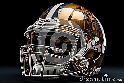 American football helmet on a black background. 3d rendering image, looking down on sports equipment, american football helmet, AI Stock Photo