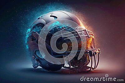 American football helmet. American football game. Speckled light particles. Generative ai Stock Photo