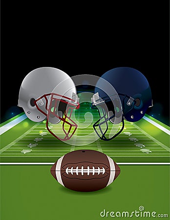 American Football Helmets Clashing on Football Field Vector Illustration
