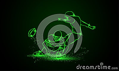 American Football Kicker Hits the Ball. Green Neon Sports Vector Illustration. Vector Illustration