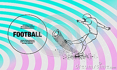 American football kicker hits the ball. Vector outline of football player sport illustration. Vector Illustration