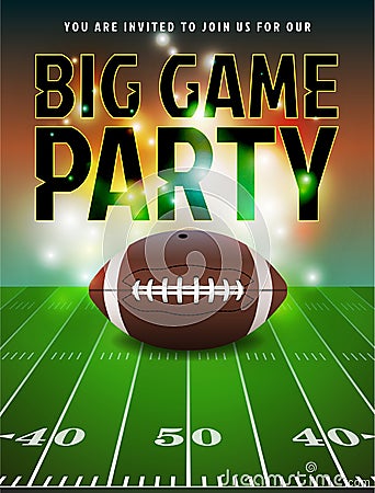 American Football Party Invitation Vector Illustration