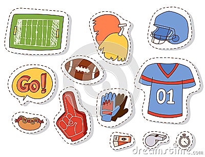 American football player action sport athlete uniform sporty accessory success playing tools vector illustration Vector Illustration