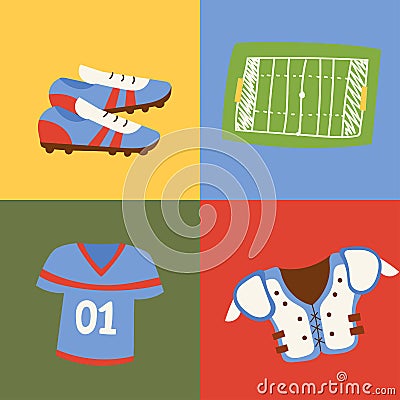 American football player action sport athlete uniform sporty accessory success playing tools vector illustration Vector Illustration