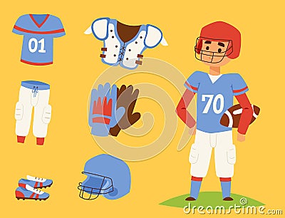 American football player action sport athlete uniform sporty people success playing tools vector illustration Vector Illustration