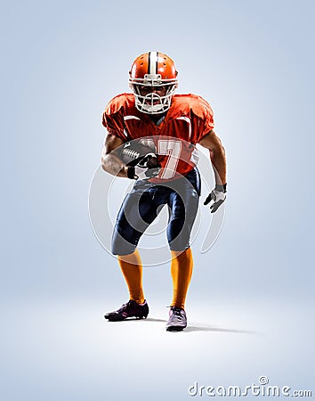 American football player in action white isolated Stock Photo