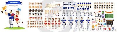 American football player and cheerleader character set Vector Illustration