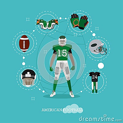 American football player with equipment Vector Illustration