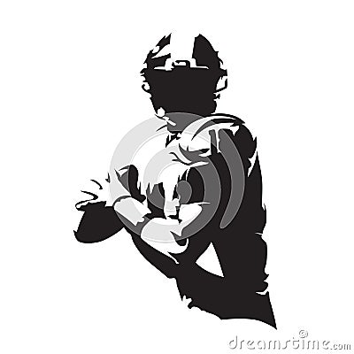 American football player holding ball, isolated vector silhouette. Team sport Vector Illustration