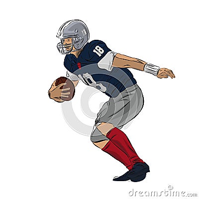 American football player running with ball Vector Illustration