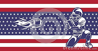 American football players catch fireballs banner Stock Photo