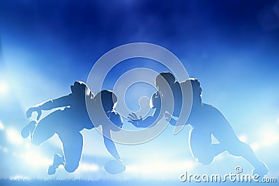 American football players in game, touchdown Stock Photo